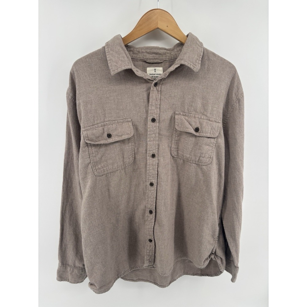 Mutual‎ Weave Button Up Shirt Mens XL Cotton Stretch Workwear Preppy Dadcore